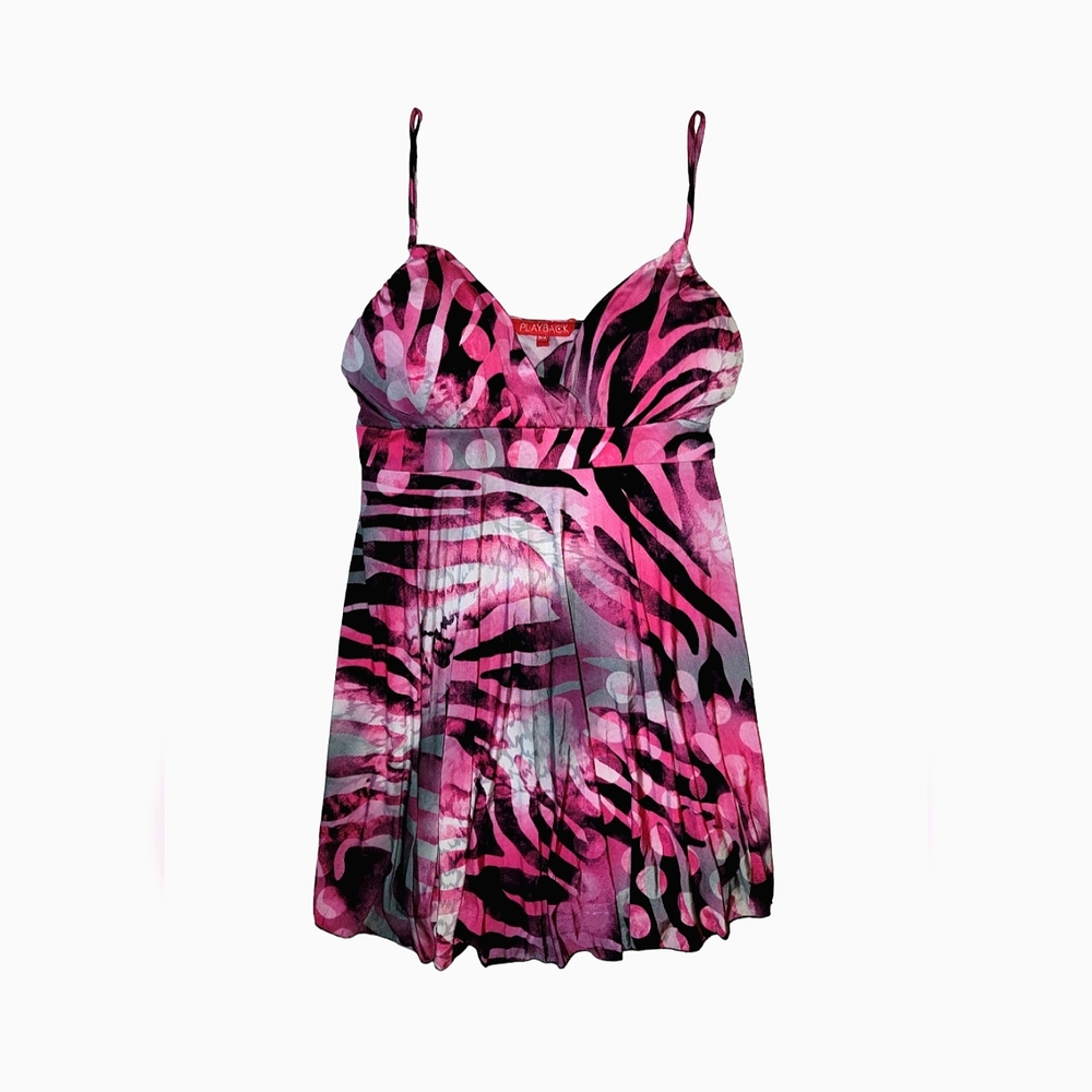 PlayBack Pink Zebra Spaghetti Strap Babydoll Blouse Top Size Medium